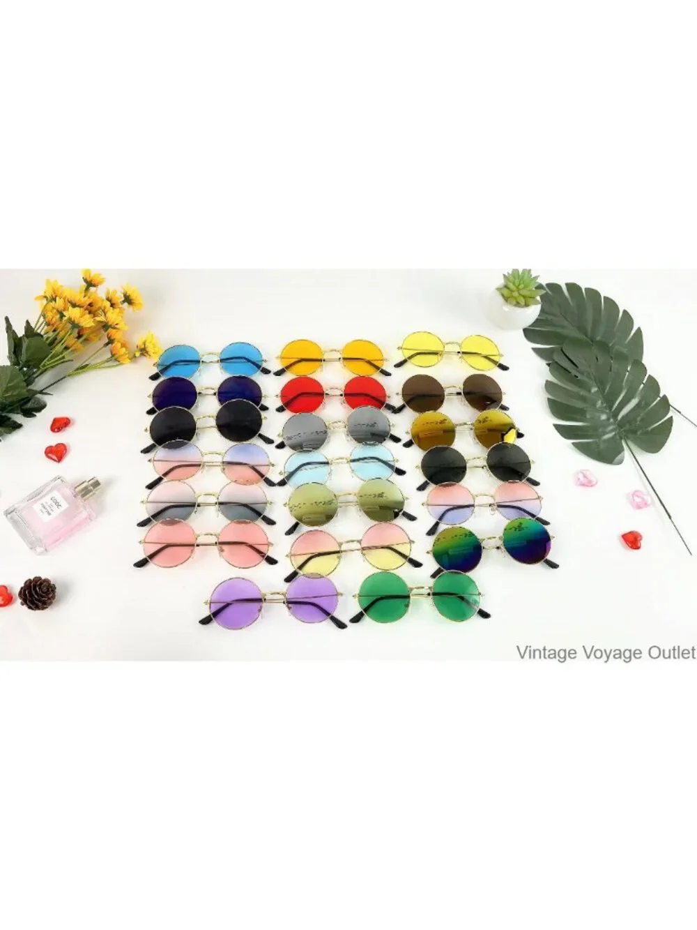 Round Hippie Sunglasses Metal Frame Retro Disco Party Shades